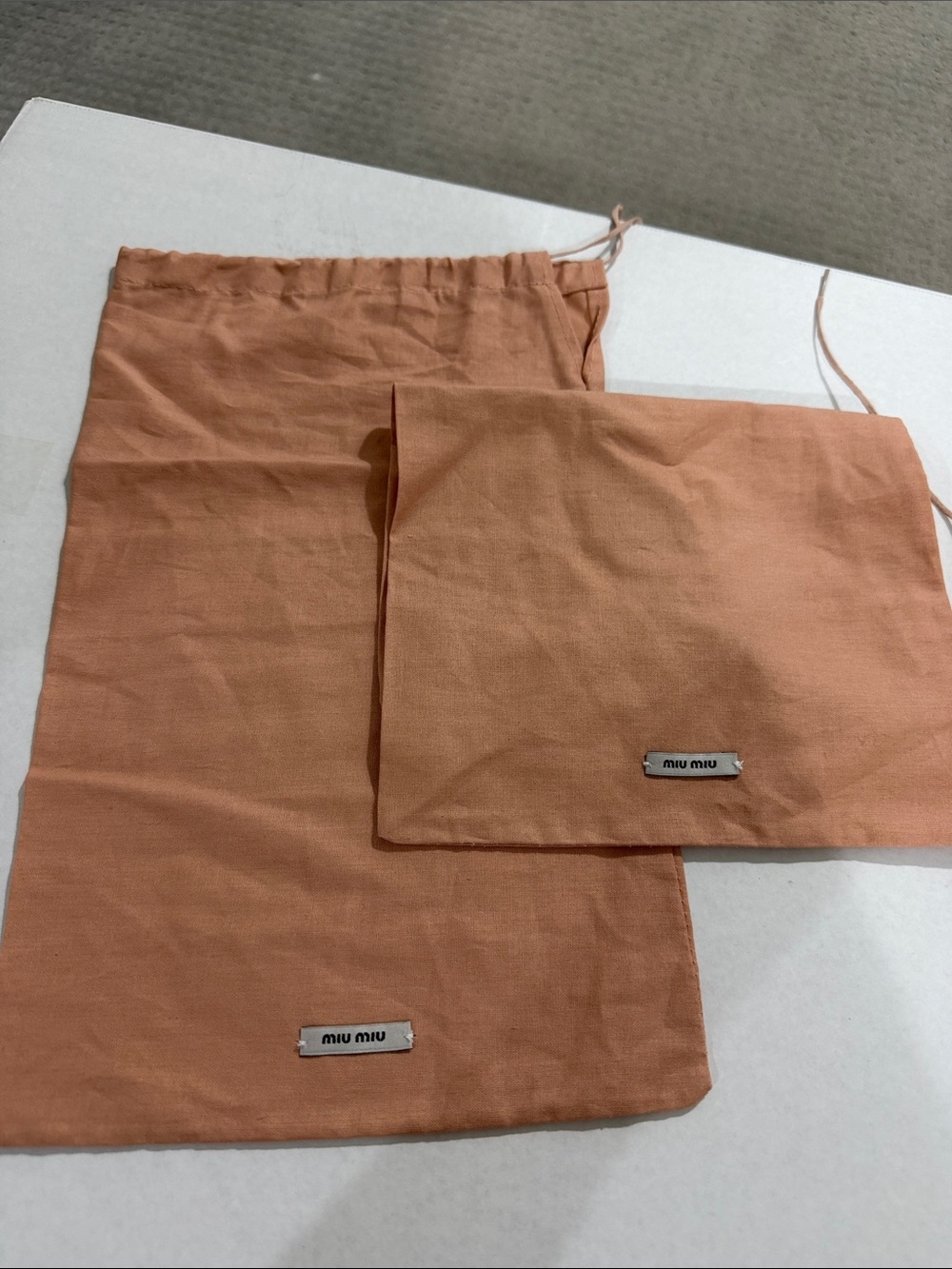 Miu Miu Peach-Orange Drawstring Dust Bag Duo